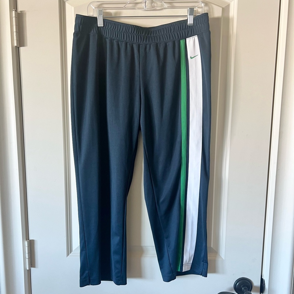 Vintage Nike Y2K Navy Track Pants Green White Side Stripe Wide Leg Large